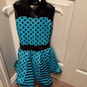 Weissman Blue and Black Polka Dot Dance Costume